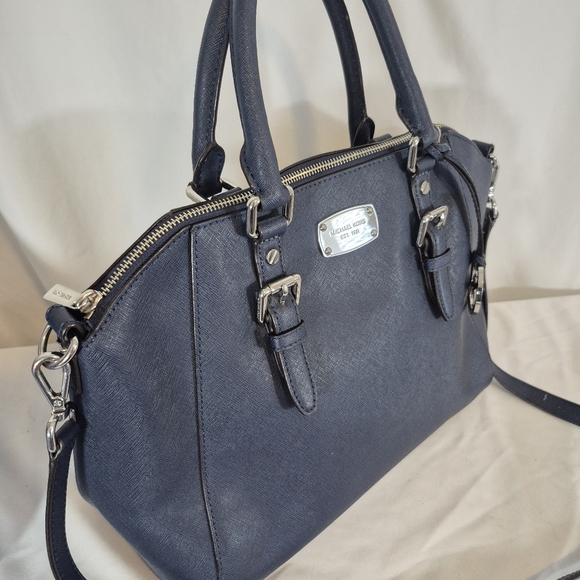 Michael Kors Ciara Large Navy Blue Leather Satchel  Purse/ Large Stylish Wallet - Picture 5 of 16